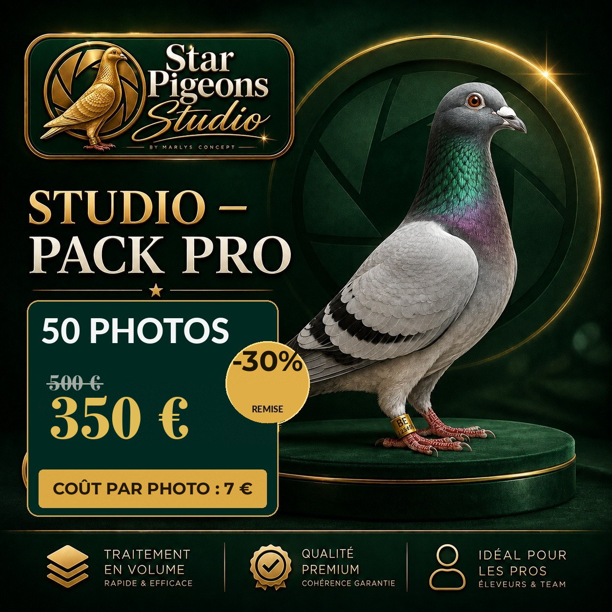 Pack pro de Star-Pigeons Studio : nombre de photos, prix et coût par photo